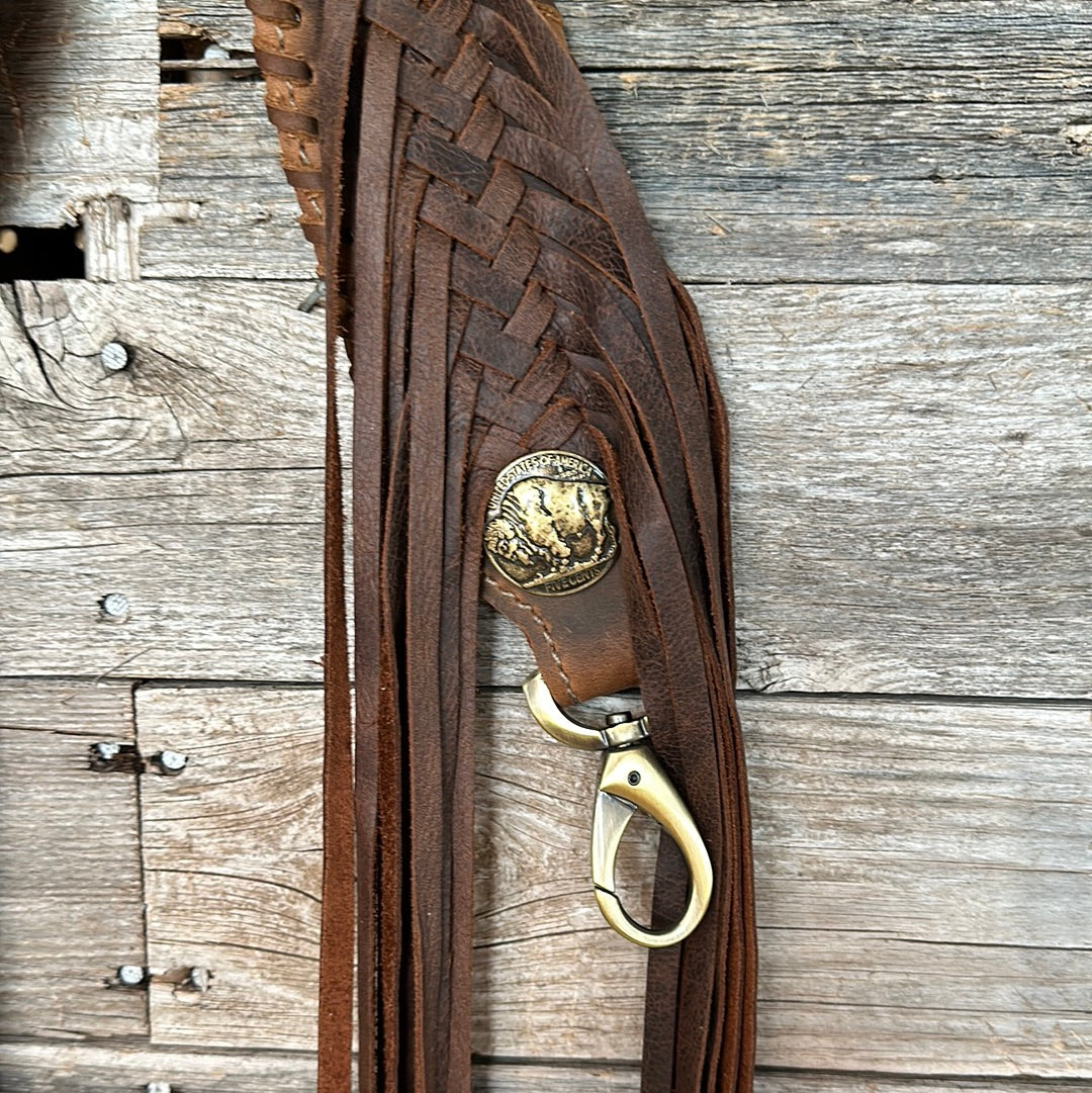 Fringed Boujee Shoulder Strap Brown with Brass