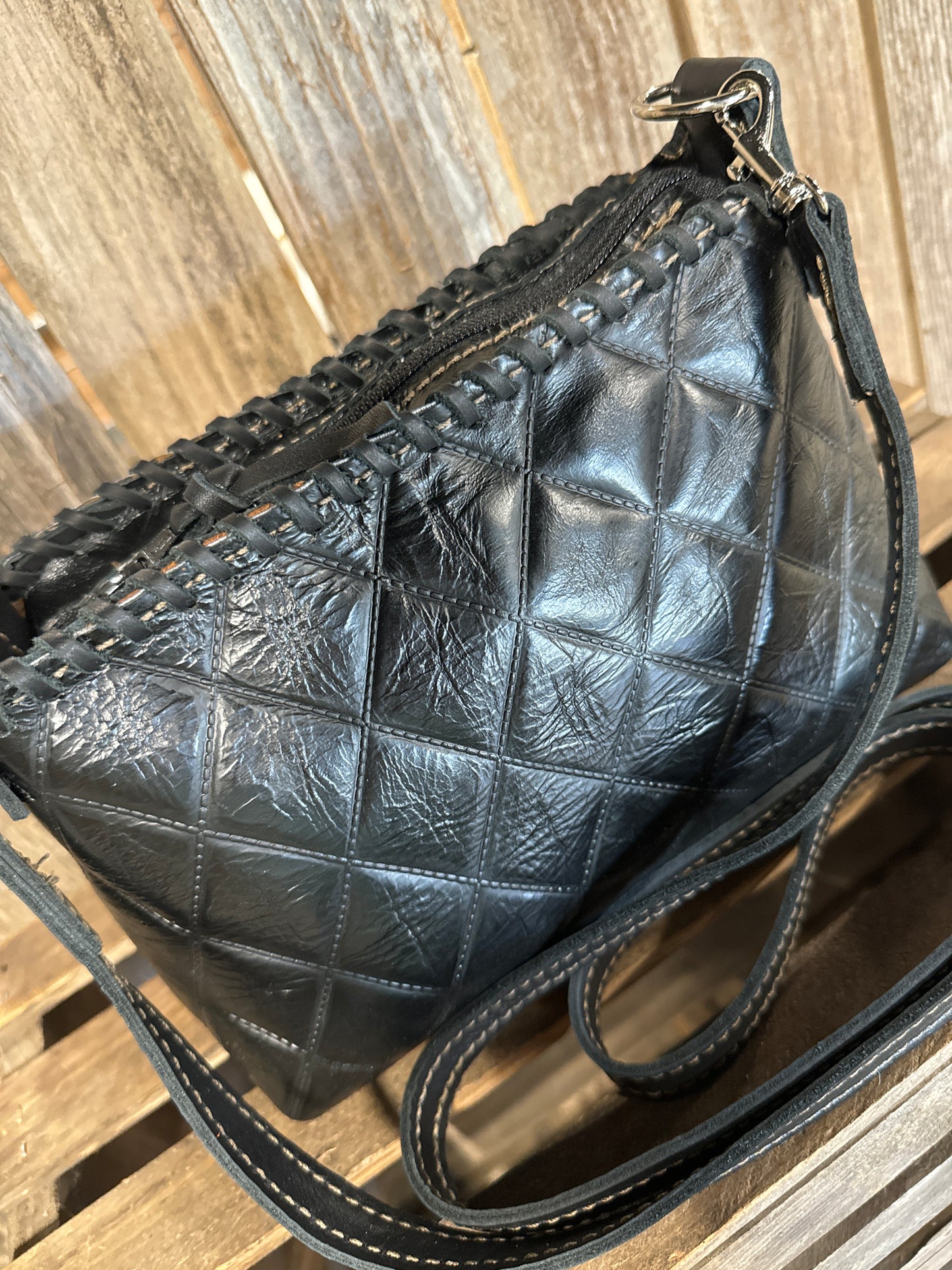 Half Pint Black Quilted Leather