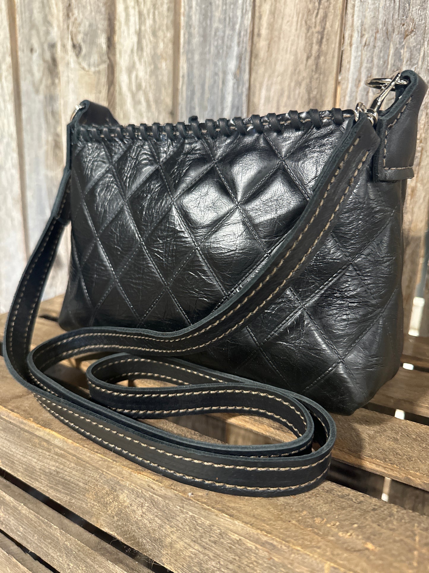 Half Pint Black Quilted Leather