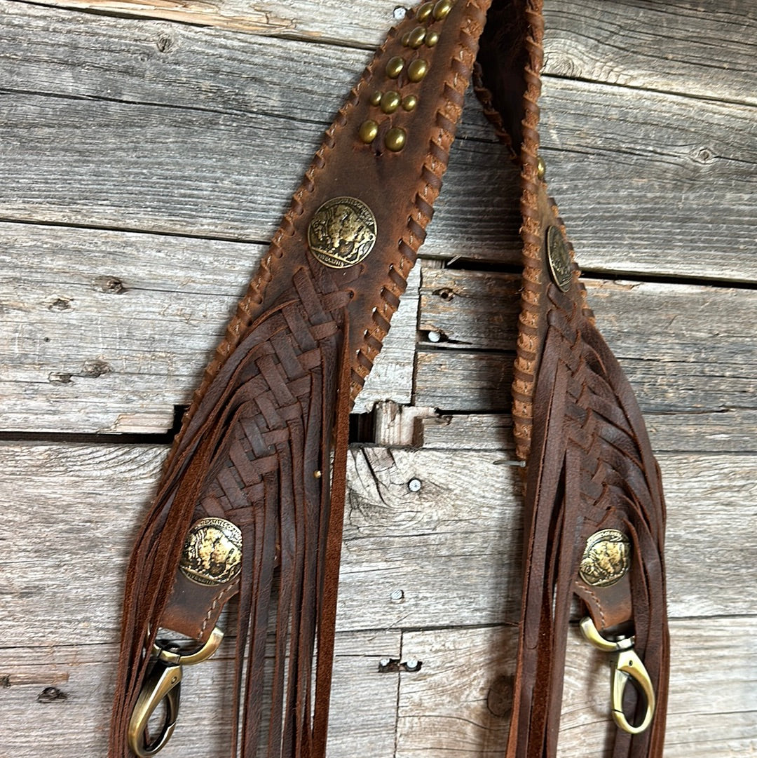 Fringed Boujee Shoulder Strap Brown with Brass