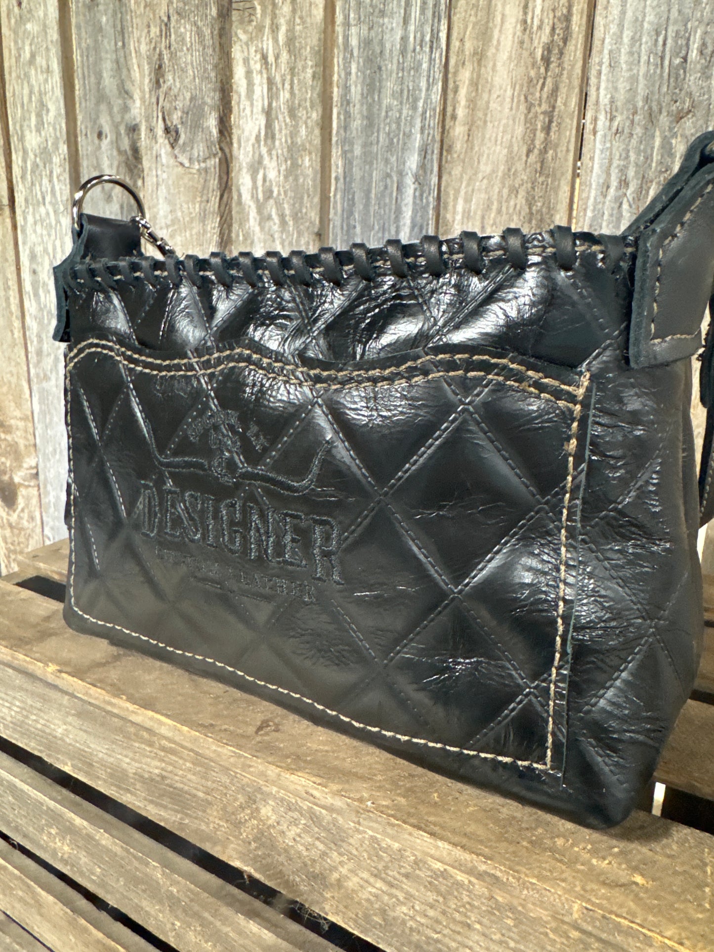 Half Pint Black Quilted Leather