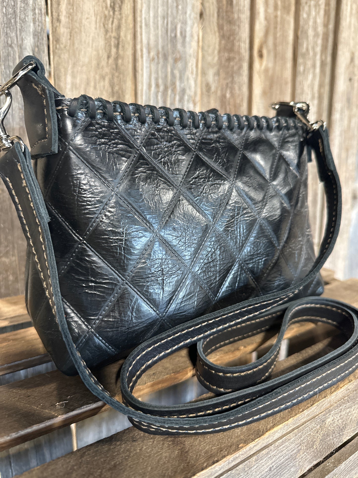 Half Pint Black Quilted Leather