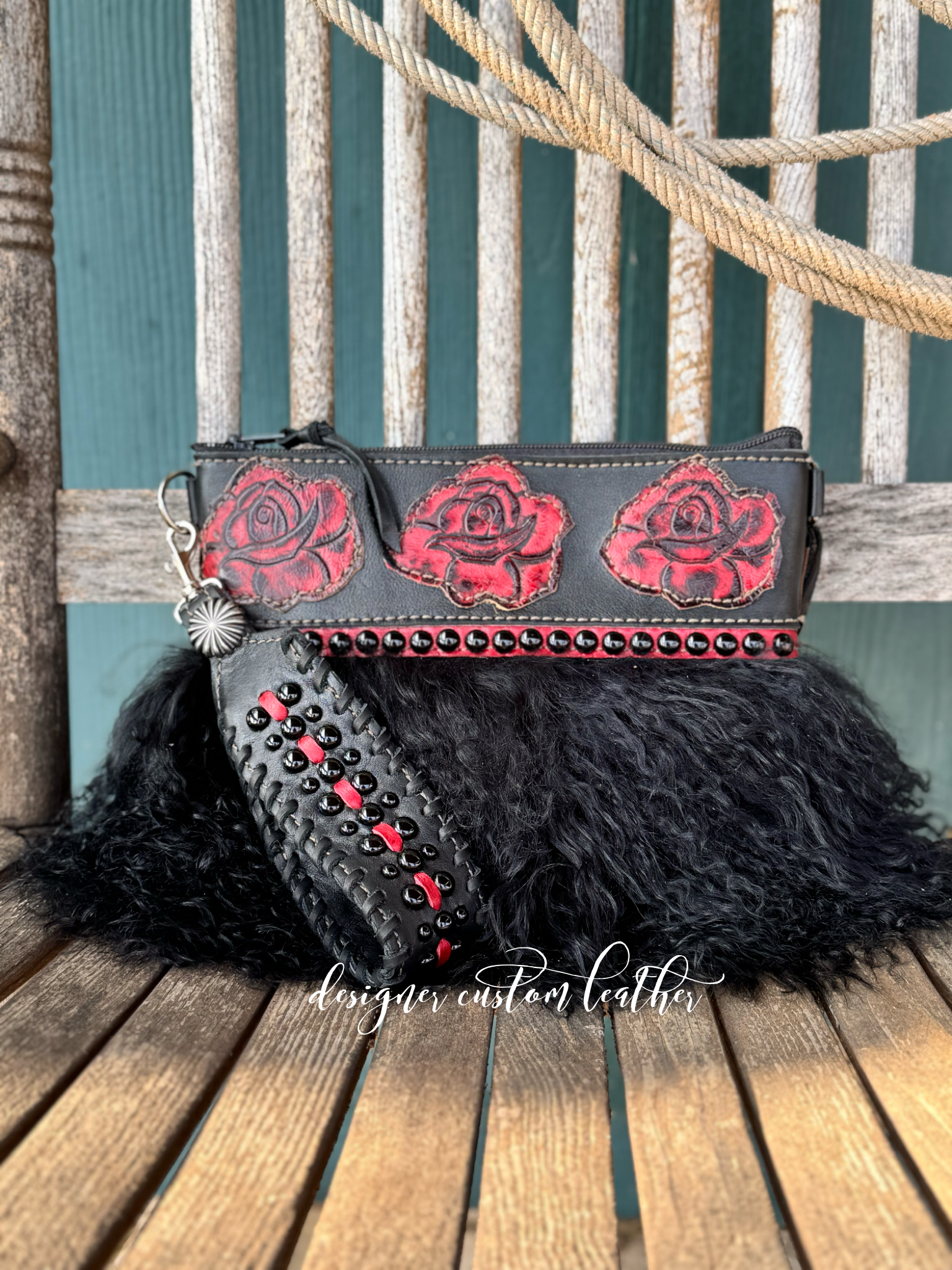 Red Rose Black Lamb Mother Bucker w/Black Studs