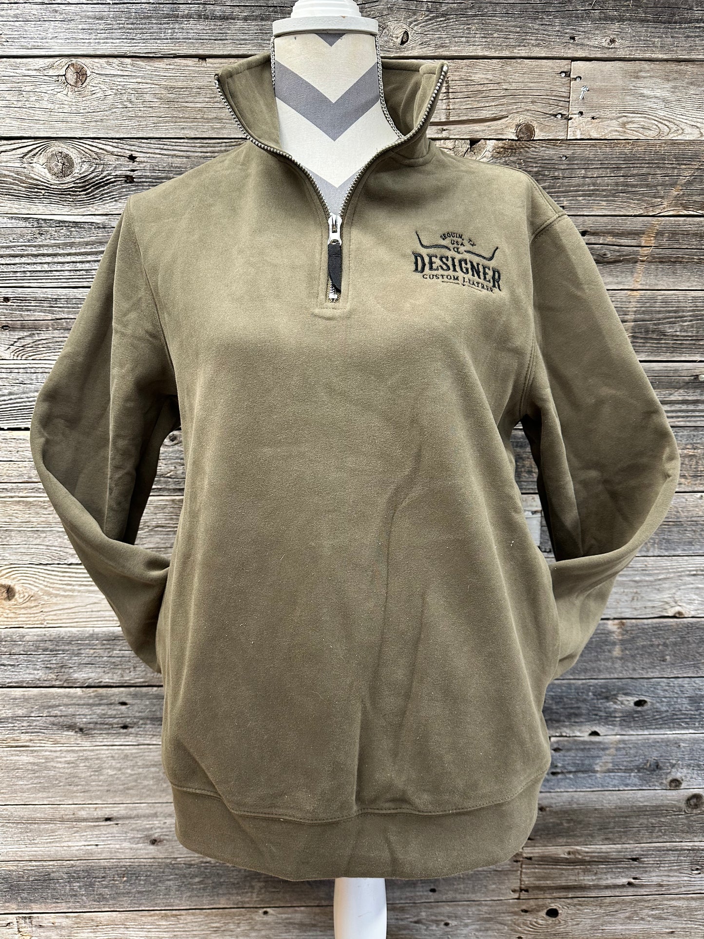 Ladies 1/4 Zip Pullover Sweatshirt w/ Black Logo and Pockets