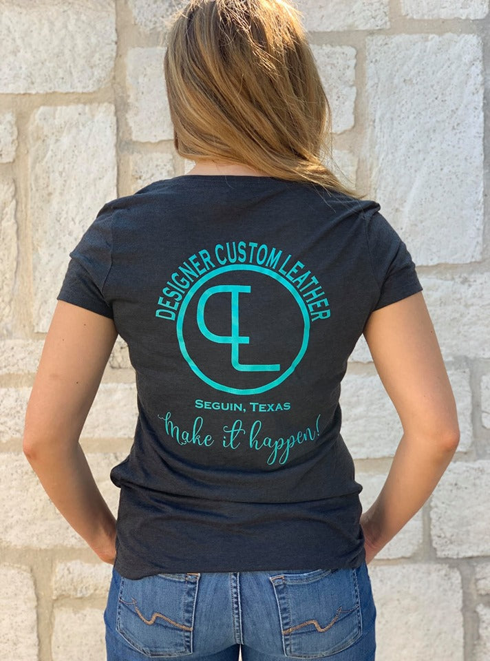 Women's Black and Turquoise T-Shirt