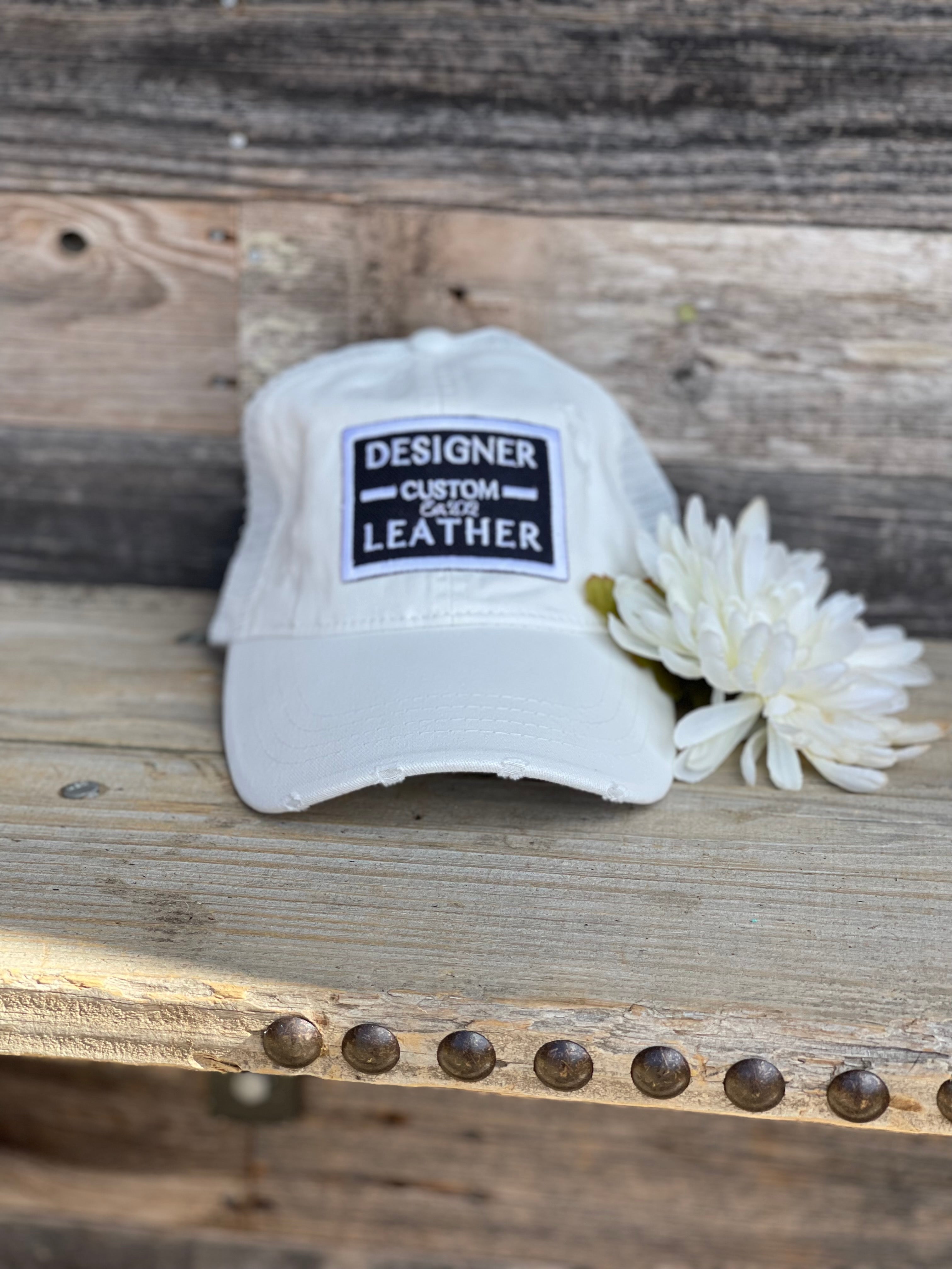 White Distressed Cap with Black and White Patch